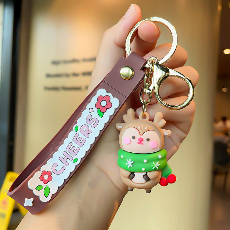 Wholesale Christmas Series Cartoon Elk Socks Silicone Keychain